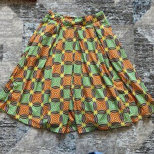 LuLaRoe Madison Skirt Womens Small S Green Orange Pleated Circle Full